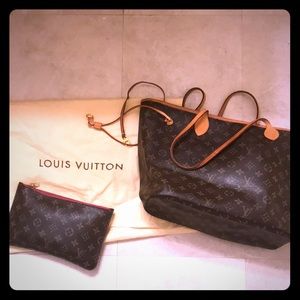 AUTHENTIC LOUIS VUITTON Neverfull MM w Pouch Bag